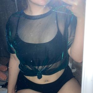 mesh green and blue top